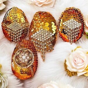 Easter Egg Set 4, Golden Eggs, Crystal Rhinestone Sequence Luxury Vase Filler